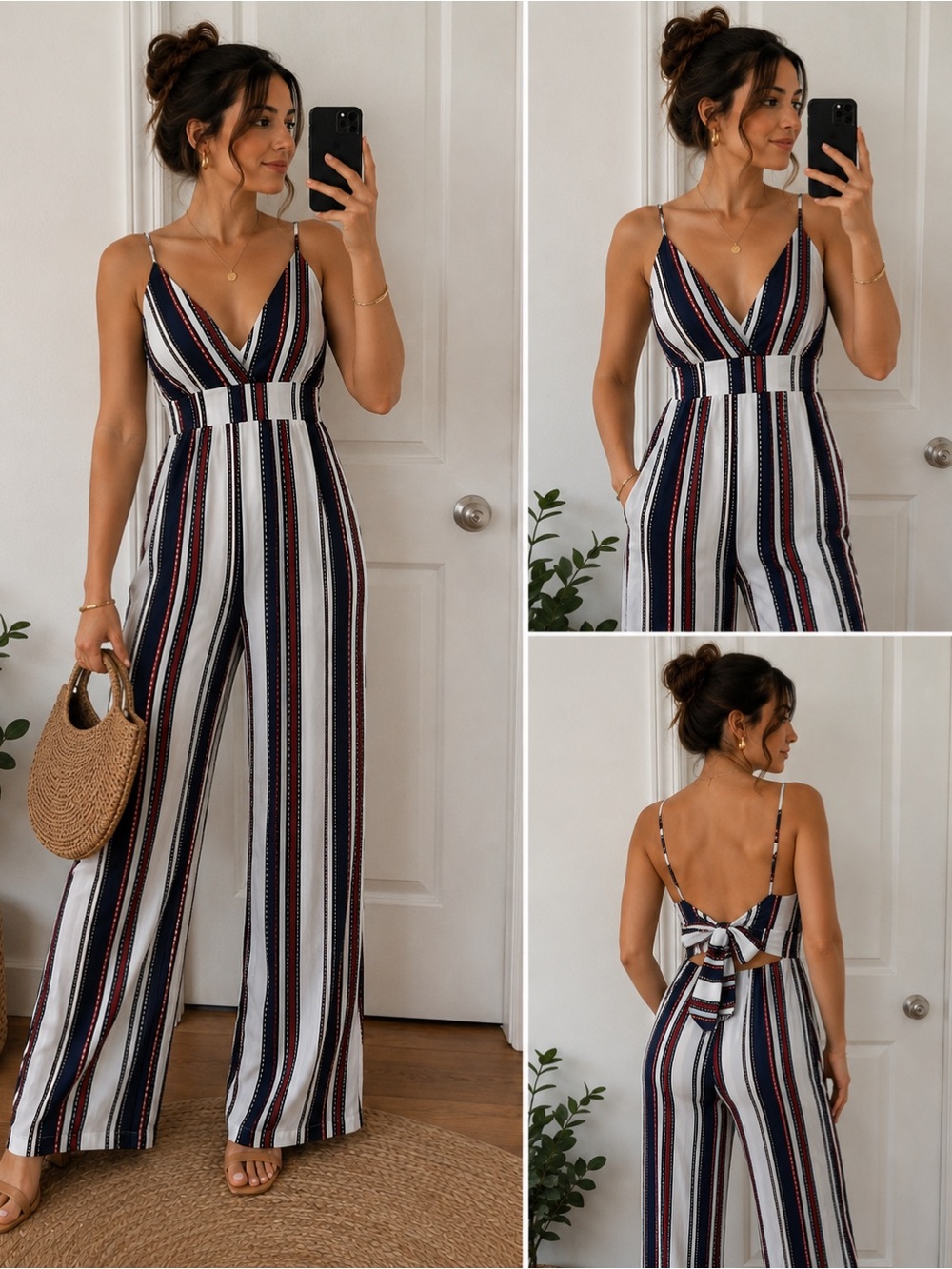 ZAFUL Striped Wide Leg Jumpsuit – Size M – Tie Back